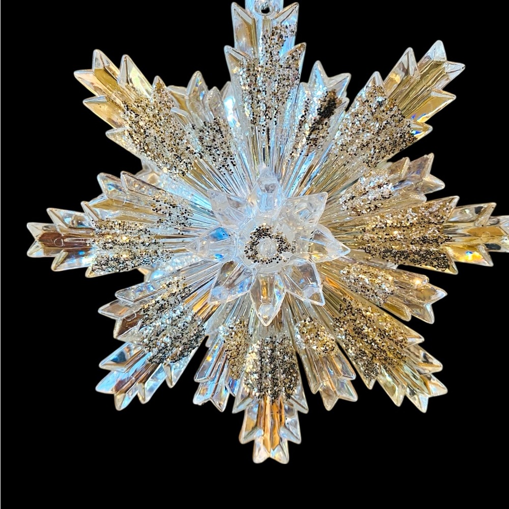 Vintage Lucite Sparkling Snowflake Ornaments with Silver highlights x2.